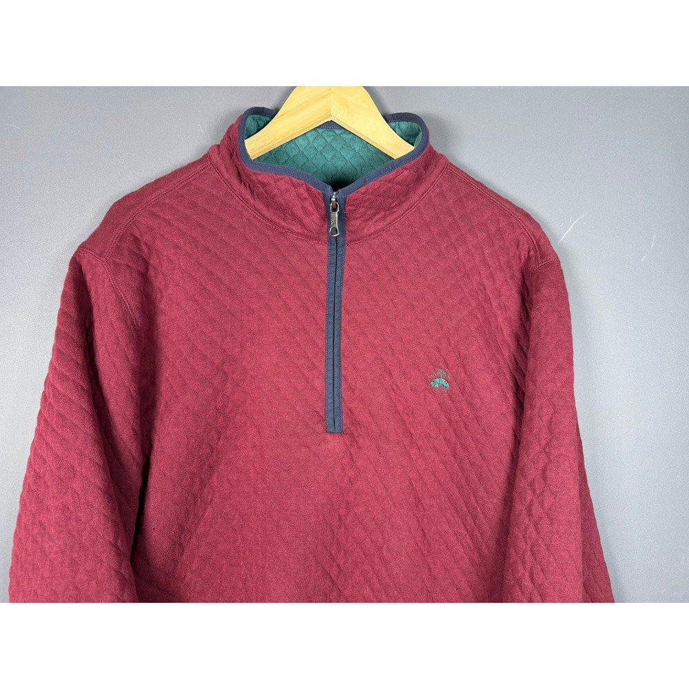Brooks Brothers Mens XL Quilted Quarter Zip Pullover Burgundy Teal